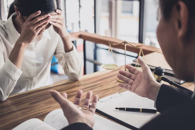 Woman and lawyer in conversation