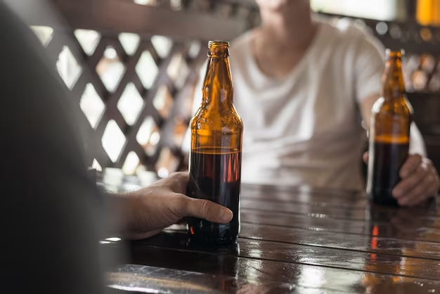 Two people holding beer bottles